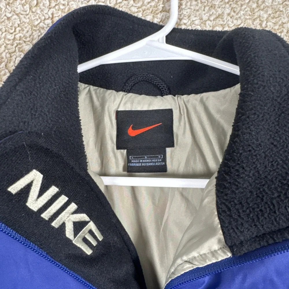 Vintage 90's Nike Quilted Neck Puffer Coat Jacket Men's L Blue